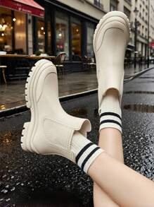 7-Inch Height Women's Rain Boots, New White Waterproof Ankle Boots, Soft & Comfortable Flat Bottoms, Lightweight, Suitable For Outdoor, Rainy Days, Gardening, Car Washing, Fishing, All Season