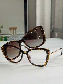 Women's 2-In-1 Clip-On Glasses Frame With Polarized Lenses 95857 - 巧克力棕 - 查看 3