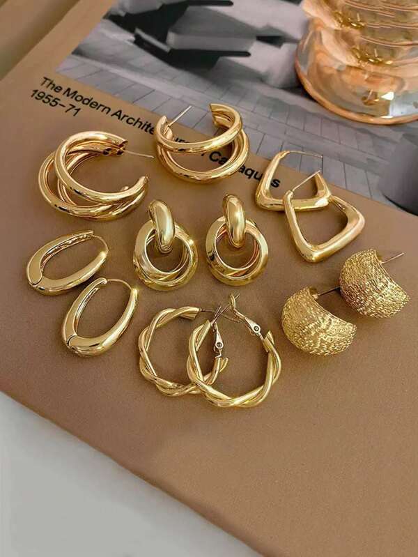 1 Set minimalistischer, vintage europäischer & amerikanischer Stil C-förmige mehrschichtige kleine Kreis-Ohrstecker, geometrisches Ohrringe-Set mit gewundener Metalltextur, geeignet für den täglichen und Feiertagsgebrauch von Frauen