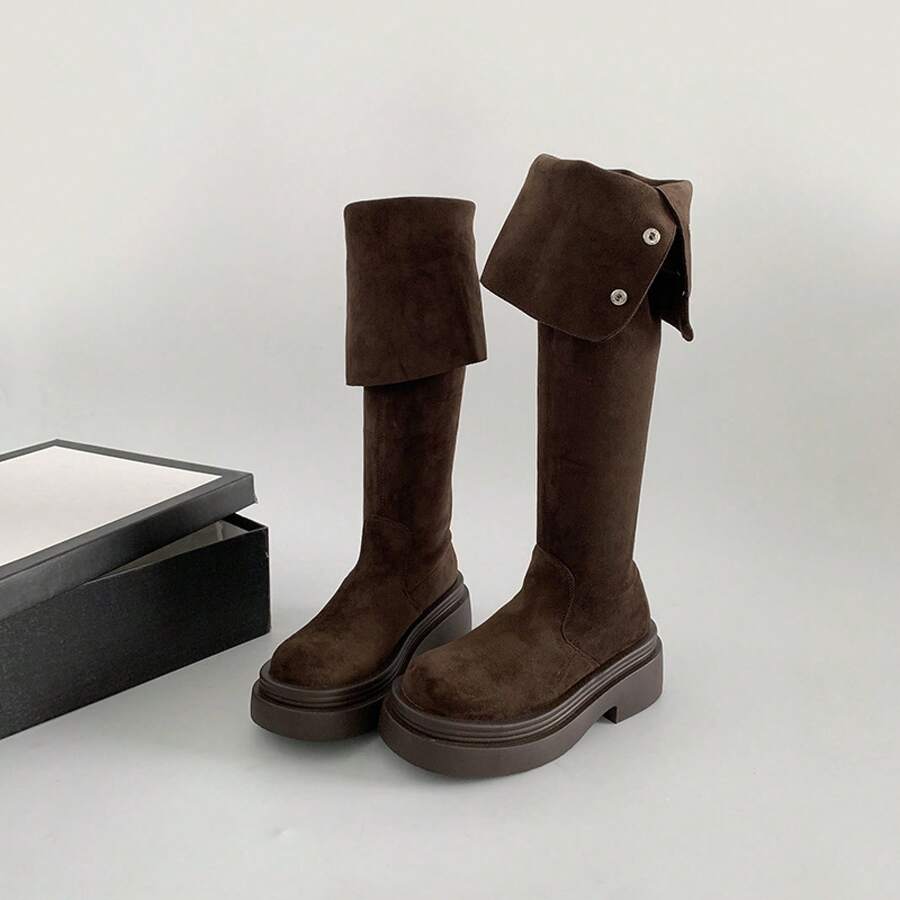 Women Over-The-Knee Boots - Brown (thin Velvet) - View 1
