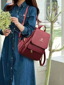 奢华软皮女式背包钱包女士2024背包RuckBagk高品质女士包大容量 - 酒紅色 - 查看 7