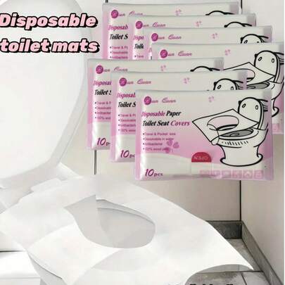 10/30/50 piezas Cubiertas desechables para asiento de inodoro, forros de papel flushable para inodoro, pegatinas portátiles para asiento de inodoro, esencial de viaje, alfombrillas de papel solubles para inodoro, almohadillas para inodoro para viajes de negocios, adecuadas para avión, viajes, baños públicos y camping, equipo de viaje y camping de aviación, descomposición rápida, ligero e higiénico, decoración de otoño para el baño