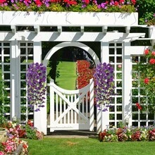 1 pieza Planta colgante artificial de campanilla resistente a los rayos UV y resistente a la decoloración - Flores de plástico de color púrpura y rojo vibrante para decoración exterior todo el año, bodas, jardines, patios, porches, pasillos - No requiere mantenimiento, decoración de jardín con flores resistentes a los rayos UV