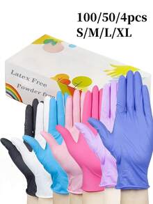 100/50 只一次性丁腈手套，耐用家用清洁手套，不含乳胶，无粉，适用于家庭和厨房清洁、家务、绘画和户外旅行及家用小工具