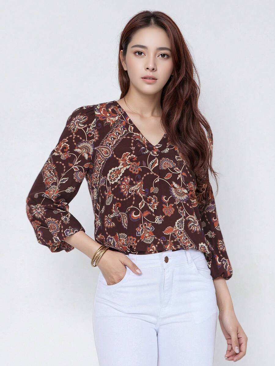 Intens Long Sleeve Viscose Blouse - Rust Brown - View 1