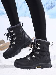 Women's Winter High-Top Thermal Lined Thick Warm Snow Boots - Black - View 3