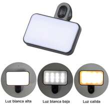 Luz de relleno LED para teléfono portátil de 3 modos de iluminación, Mini luz de relleno recargable con clip para selfie - Negro - Ver 3