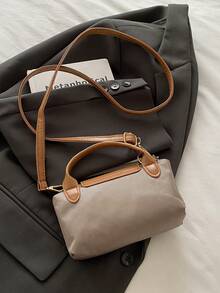 女士尼龙迷你斜挎包，磁扣饺子造型休闲可爱时尚手提包，卡哇伊 - 卡其色 - 查看 9