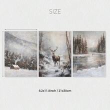 3pcs, Unframed, Vintage Moody Winter Landscape Oil Painting Prints, Snowy Forest Wall Art, Country Farmhouse Decor, Christmas Decor, Winter Posters, Canvas Art For Living Room, Bedroom, Kitchen, Home Office, Cafe, Bar, Dorm, Hallway, Home And Room Decoration Home Decor Christmas Decorations