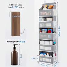 Door Hanging Storage Organizer, Storage Box, Hanging Wardrobe Storage Organizer, 5-Tier Hanging Door Storage Rack With 5 Large Capacity Pockets, Anti-Tilt, Suitable For Bedroom, Bathroom, Pantry - 灰色 - 查看 4