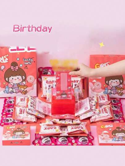 5-Story Surprise Explosion Gift Box With Red Ribbon-Multi-Pocket Snack And Candy Storage Box, Suitable For Birthdays, Valentine's Day, Festivals, Gift Boxes, Holiday Gift Boxes, Lively Design, Solid Structure.