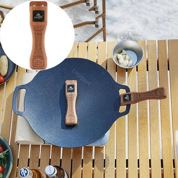 Outdoor Grill Pan Handle Anti-Scalding Solid Wood Handle Bayonet Adjustable Heat Resistant Insulated Grip Outdoor Camping Tool