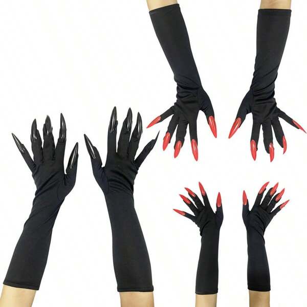 1 par de guantes largos de bruja con uñas largas para Halloween, guantes de garra largos de Hollowen para actuaciones y accesorios