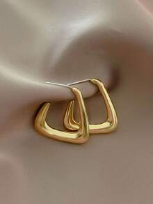 1 Set Minimalist Vintage European & American Style C-Shaped Multi-Layer Small Circle Stud Earrings, Geometric Twisted Metal Texture Earring Set, Suitable For Women's Daily And Holiday Wear - Set a - View 4