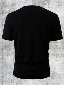 180g Pure Cotton Loose Crew Neck Tee, Tito's Handmade Vodka "Austin Texas" Badge Graphic, Classic Black, Summer Casual Wear - 黑色 - 查看 2