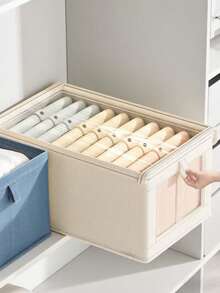 1pc Beige Covered Fabric Storage Box, Foldable Closet Organizer Box With Visible Window, Drawer Style Jeans Storage Container For Home - Beige With Lid - View 5