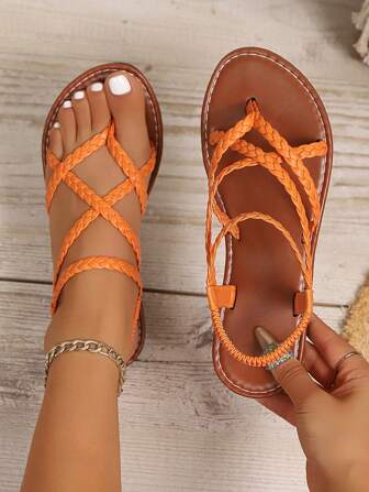Women's Spring/Summer New Square Buckle Decor Fashion Flat Sandals, Women's Beach Sandals