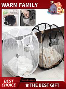 Cesta grande de malla para ropa sucia, organizador de ropa plegable, bolsa de almacenamiento multifuncional perfecta para el hogar - Multicolor - Ver 1