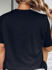 Summer Tops.-Shirt Tees-Shirt. Cotton Short Sleeve Round Neck Casual Top Summer &Amp; Spring. Women's Clothing3 Round Neck Art Summer Top-Shirt Women - Black - View 2