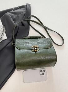 1pc Fashionable Pu Leather Embossed Handbag With Metal Lock Design, High-End Texture, Shoulder Bag Or Tote Bag - Green - View 9