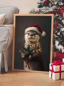 1pc Highland Cow Christmas Art Print Santa Hat Holiday Wall Art Rustic Farmhouse Decor Dark Academia Wall Art, Vintage Otter Christmas Wall Art Santa Hat Dark Academia Rustic Holiday Animal Decor, Christmas Wall Art, Bedroom Decor, Living Room Decor Home Decor Christmas Decorations - Multicolor - View 24