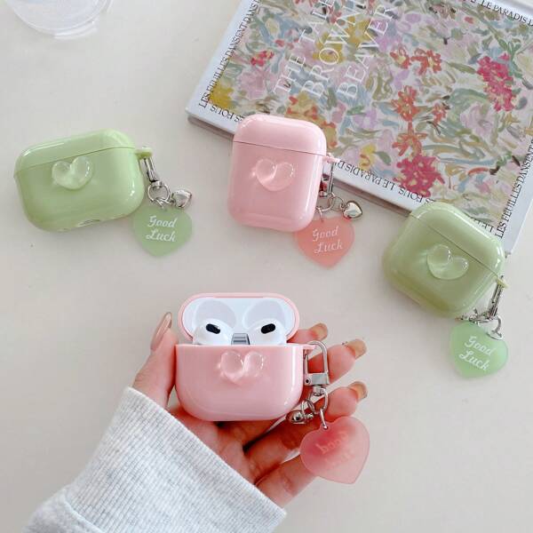 Funda protectora con forma de corazón 3D, compatible con Apple 1/2/3, auriculares inalámbricos Bluetooth a prueba de caídas para mujeres