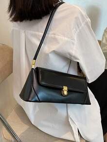 Fashionable Square Bag, High-Quality Solid Color Work/Commute Bag, Casual Versatile Business Women Handbag - Black - View 2