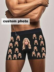 定制款情侣主题心形图案平角内裤。这是定制的爱情纪念品礼物，适合情人节、周年纪念日等场合，向他表达独一无二的爱意。黑色夏季 - 黑色 - 查看 1