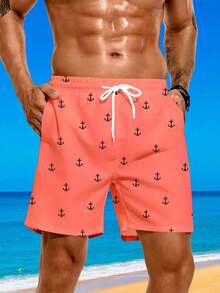 3D Digital Print Anchor Full Print Plus Size Men's Beach Shorts, Soft Breathable Comfort Plus Size Men's Summer Vacation Beach Boardshorts, Hawaiian - Pink - View 1