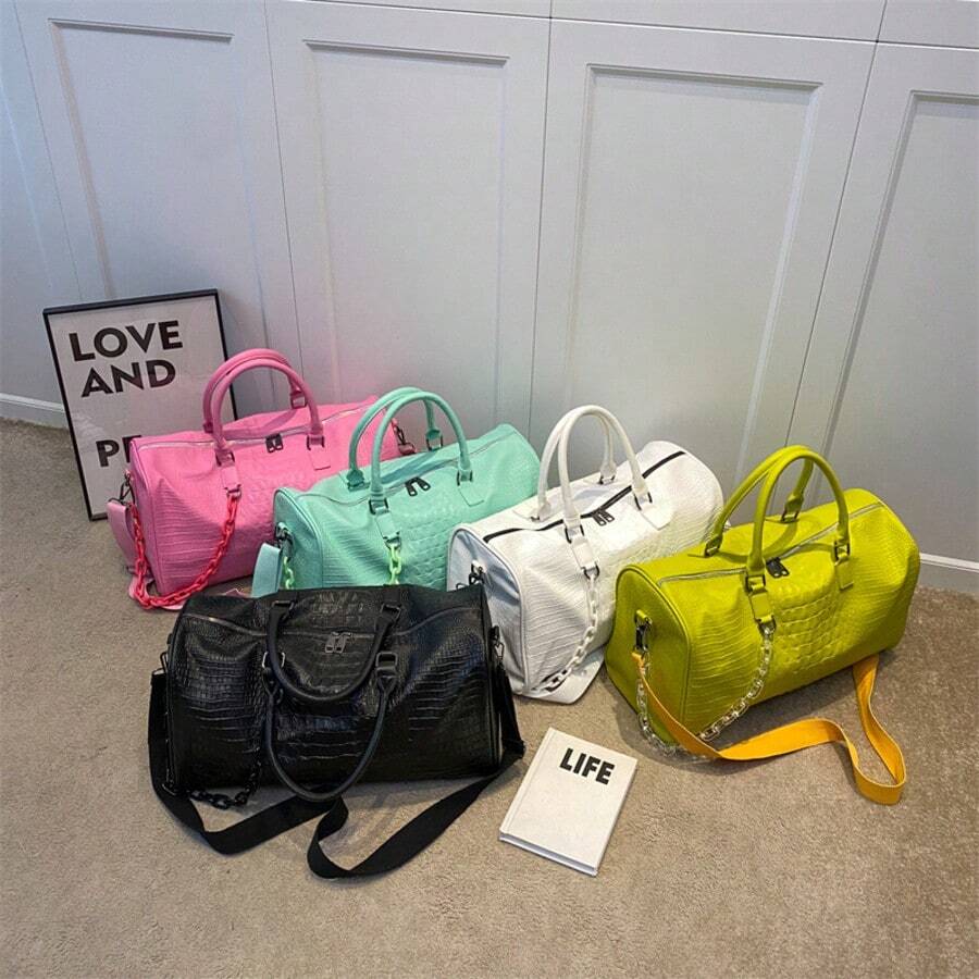 1 件极简主义鳄鱼皮纹理旅行包，可手提或斜挎，适合商务旅行、旅行、返校、搬家旅行收纳袋旅行装备机场旅行用品衣服行李袋创意男孩礼物男朋友爸爸生日礼物学校包学校配件学校用品 - 彩色 - 查看 1