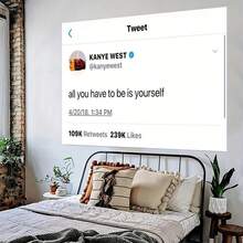 1PC Bedroom Decor Aesthetics Tapestry,  "Be Yourself" Tweet, Pop Culture Decorative Wall Hanging Tapestry For Bedroom, College Dorm Home Decor Hanging Cloth Gifts Birthday Graduation - 彩色 - 查看 5