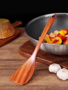 4 piezas Juego de utensilios de cocina de madera, espátula, cucharón, cuchara para sopa de madera natural, utensilios de cocina amigables con utensilios antiadherentes, material de palisandro, mango largo, suministros para cena familiar, suministros para fiestas