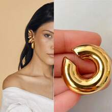 1pc Minimalist C-Shaped Smooth Open Ear Cuff For Women, New Simple Geometric Textured C-Shape Earrings, Suitable For Party, Street Style, Vacation, Work, Daily Wear, Back To School, Halloween, Christmas (No Card Included)