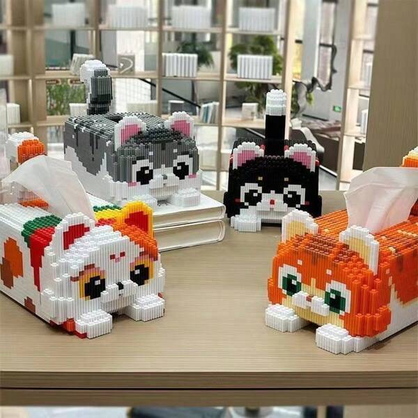 1 Set super süße Katzen Puzzle Bauklötze, kreatives Taschentuchbox Puzzle Handwerk Spielzeug, Heim-/Büro Deko Taschentuchbox, Geschenk