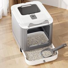MOFOROCO 1 Piece Of Extra-Large Cat Litter Box With Front-Loading Drawer, Top Cover, Fully Enclosed Double Door, Deodorization, Long-Lasting Splash-Proof And Odor-Proof Cat Toilet, Suitable For Cats 44 Pounds - Grey - View 11