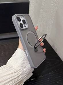 1 pieza Estuche de teléfono con soporte de anillo metálico plegable de lujo, compatible con iPhone 16 15 14 13 12 11 Pro Max Plus, acabado mate suave y protector de carcasa dura resistente a golpes