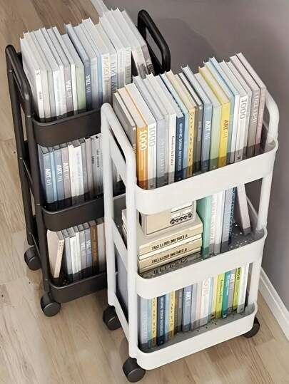1pc (3 Tiers) Shelves, Trolley, Small Space From Floor To Ceiling, Kitchen, Multi-Level Mobile Toilet, Toilet, Bedside Storage Bookshelf (White/Black)