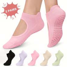 2 pares de calcetines de yoga y pilates antideslizantes para mujeres - calcetines deportivos de punta abierta con soporte para el arco, transpirables para ejercicio, ballet, - disponibles en múltiples colores para todas las estaciones (negro/beige/rosa/morado/verde), calcetines con agarre para pilates, accesorios de ballet, suela con textura antideslizante, un regalo - Multicolor - Ver 2