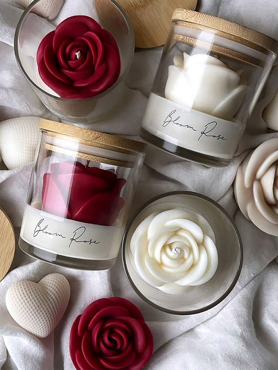 玫瑰蜡烛，女士礼物，大豆蜡香薰蜡烛，可爱花朵造型香薰蜡烛，房间装饰，装饰品（圣诞礼物，情人节礼物）