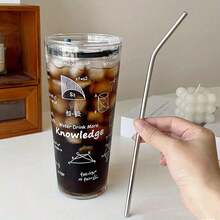 1pc 1000ml High-Quality Heat-Resistant Glass Cup With Lid And Metal Straw, Large Capacity Transparent Water Bottle, Suitable For Home, School, Office, Restaurant, Bar - Clear - View 8