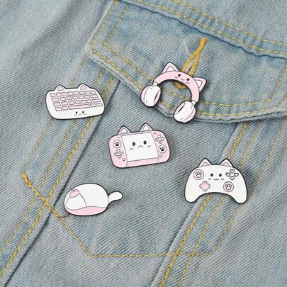 1/5 可爱粉色卡通键盘、鼠标、金属徽章、创意设计、时尚包、别针、配饰、服装胸针办公配件衬衫夹克珠宝圣诞节万圣节衣服别针有趣的教师礼物服装配饰包饰