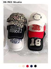 1pc Vintage Leopard Print Letter Embroidered Soft Crown Unisex Baseball Cap, Fashion Streetwear Curved Brim Cap