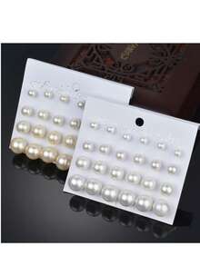 3 Paar große Perlen Ohrstecker Set, weiß