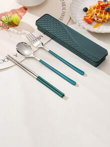 3pcs/4pcs Stainless Steel Cutlery Set, Spoon Fork Chopsticks, Student Outdoor Travel Portable Tableware With Storage Box - Multicolor - View 21