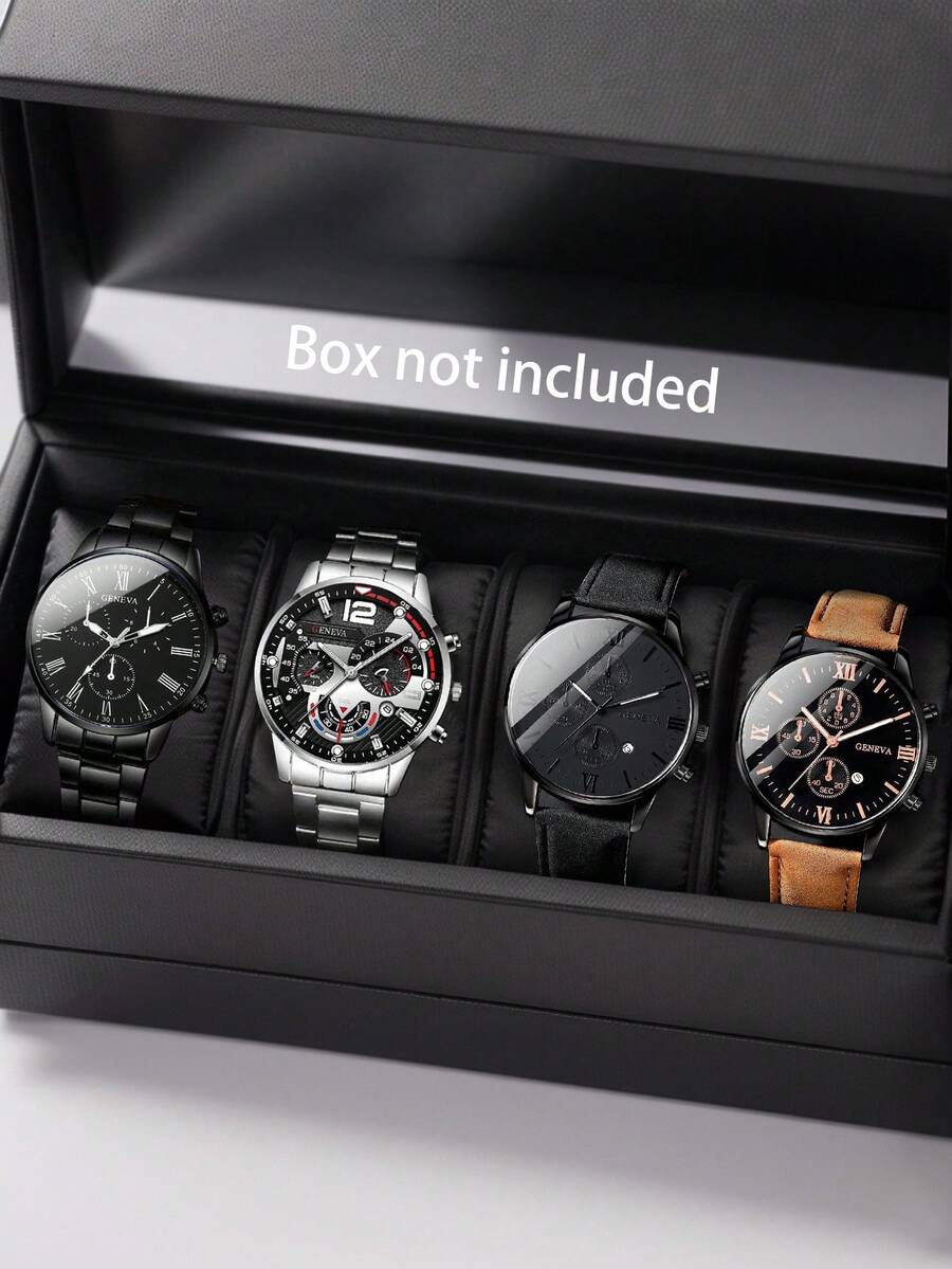 4 Pieces/Set Business Casual Men's Watch Set With Round Dial, Suitable For Daily Wear Or Holiday Gifts - Black - View 1