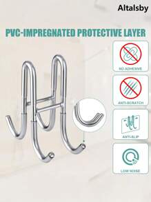 1pc Stainless Steel Towel Hook, Punch Free Bathroom Partition Hook, Heavy Duty Hook Rack For Robe, Towel, Over The Door Hook For Bathroom, Kitchen Multi-Scale Use, Bathroom Accessories - Multicolor - View 7