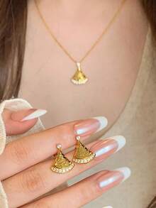 Bộ 2 món (Có thể chọn riêng lẻ, có màu vàng và bạc) Chân váy mini đính đá kiểu Pháp sang trọng cổ điển, vòng cổ và hoa tai đính đá, bộ trang phục thanh lịch đa năng phong cách cung điện, phù hợp cho trang phục hàng ngày, lễ hội, tiệc tùng của phụ nữ, quà tặng bạn gái - Vàng - Xem 5