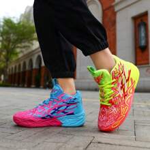 2025 Spring New Ultra Light Thick Bottom Large Size Basketball Shoes Large Women's Shoes Outdoor Casual Sports Shoes Anti And Wear Resistant Running Shoes Soft And Comfortable Hiking Shoes Shock Absorbent Rebound Casual Shoes (Note: The Mandarin Duck Shoes Have Random Patterns Of Yellow, Red, Blue, And Red On The Left And Right Feet. The Soles Are Hand-Painted Unevenly, And The Patterns Are Random And Asymmetrical .)