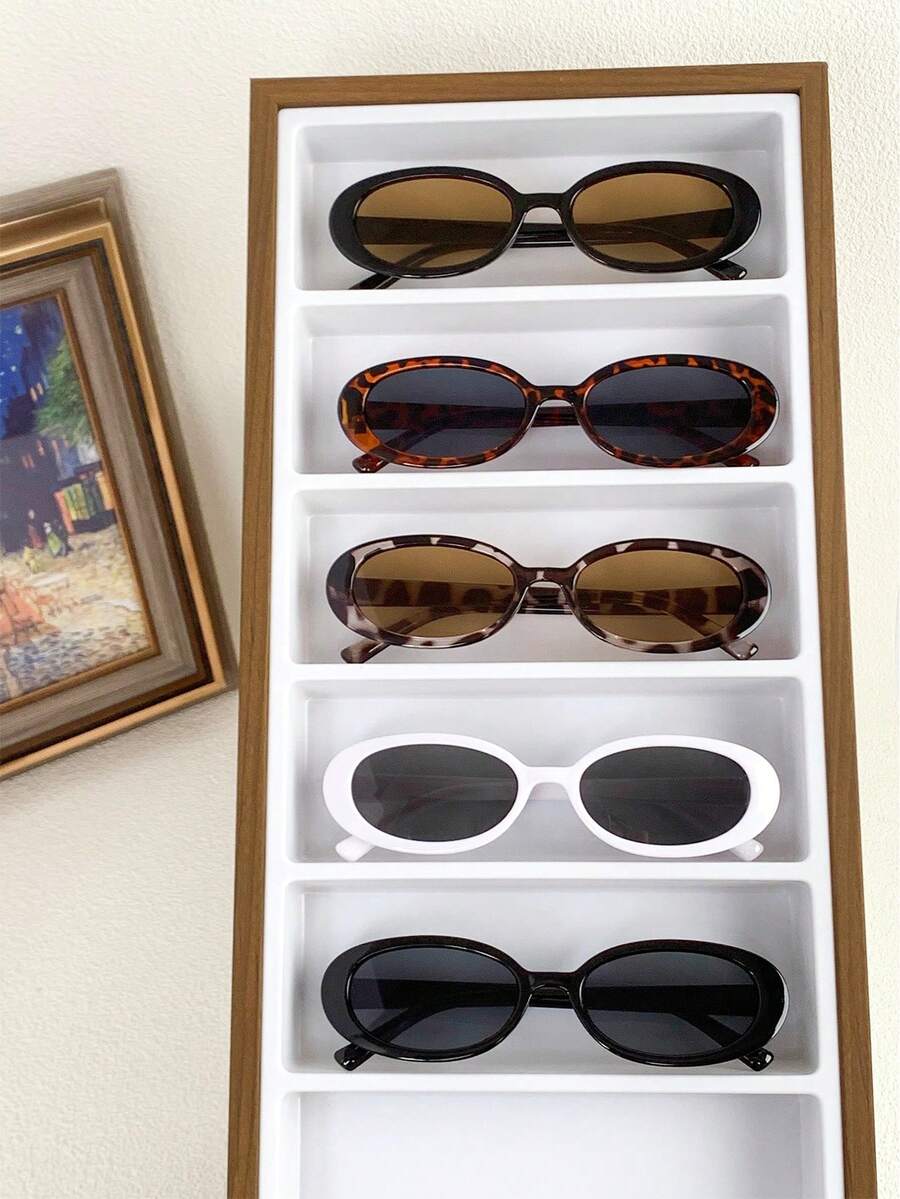 5副椭圆形女士时尚眼镜新款小框Y2K眼镜椭圆形時尚眼鏡 - 5PC大盒時尚黑茶紅豆茶白豆白黑 - 查看 1