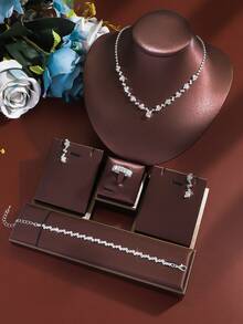 经典优雅新娘婚礼简约珠宝项链套装情人节配饰 - 白色 - 查看 3